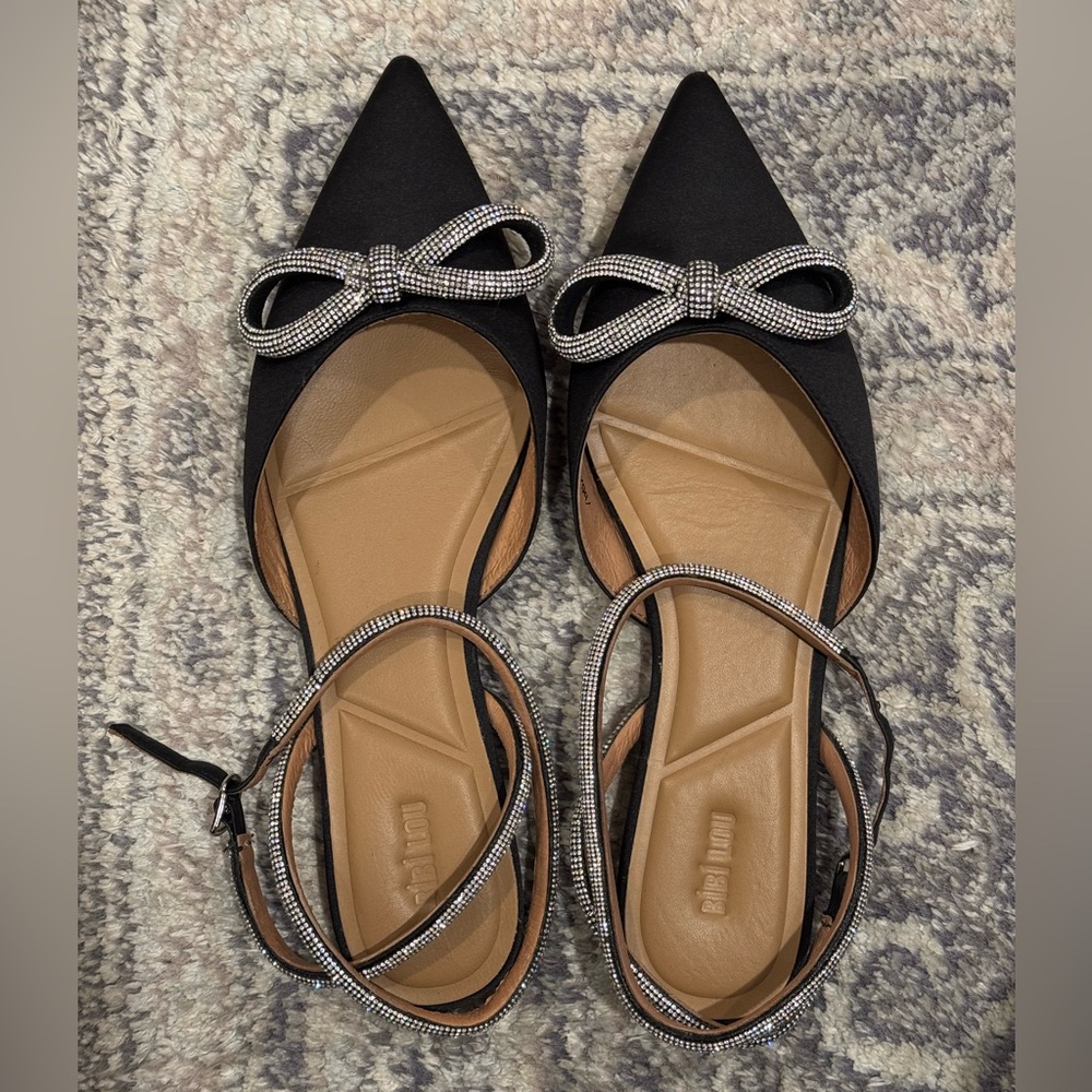 Bibi Lou Bow Satin Flats Black